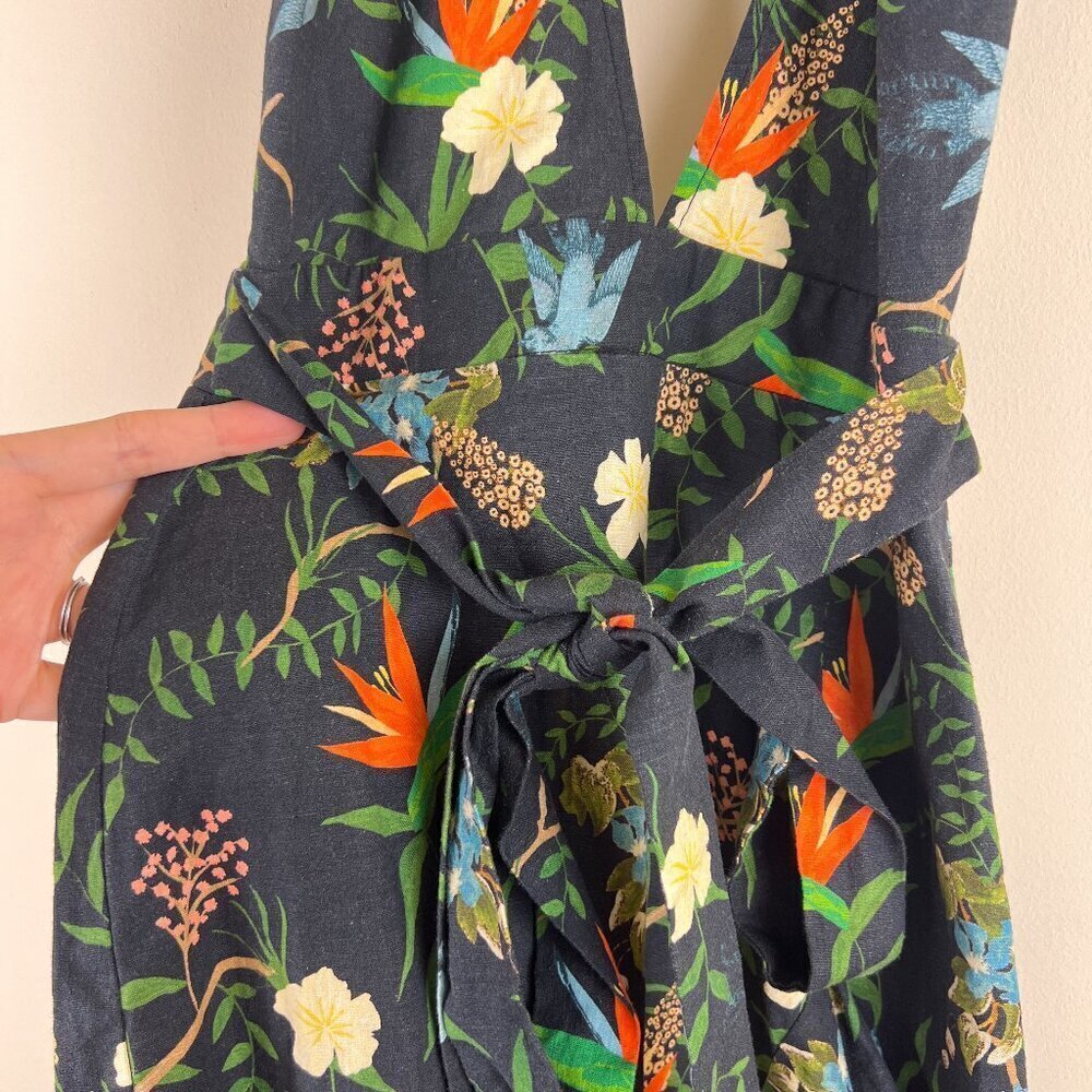 LPA Tropical Paradise Printed Linen Halter Hi Low Ruffle Dress - Picture 3 of 6